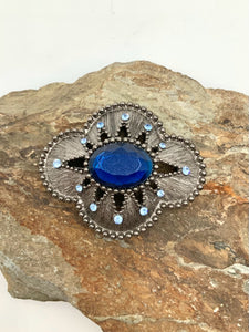 Silvertone Blue Crystal Brooch