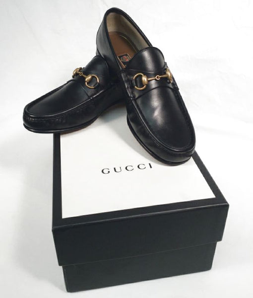 GUCCI Black Leather Brass Bit Nero Glamour Loafers Mens 7/ Womens 9