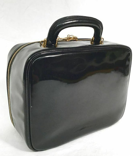 CHANEL Vintage Black Patent Leather Logo Top Handle Vanity Case 1996-1997