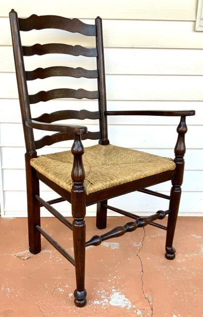 Vintage Ladderback Armchair with Rush Seat
