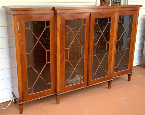 Burled Wood Bookcase/Console with Locking Glass Doors