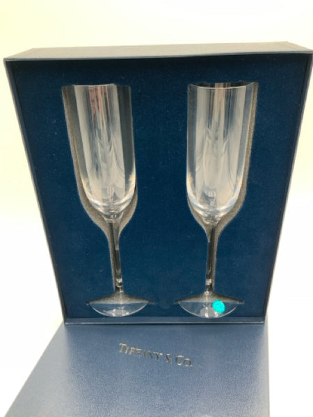 Pair of Tiffany & Co. Crystal Champagne Flutes in Original Box