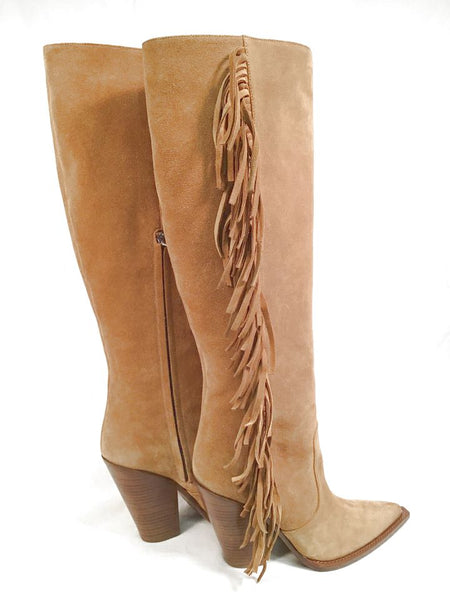 MICHAEL KORS Collection Tan Suede Fringe Micki Runway Tall Boots 36