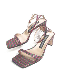 SERGIO ROSSI Multi Metallic Stripe Ankle Strap H/H Sandals 6