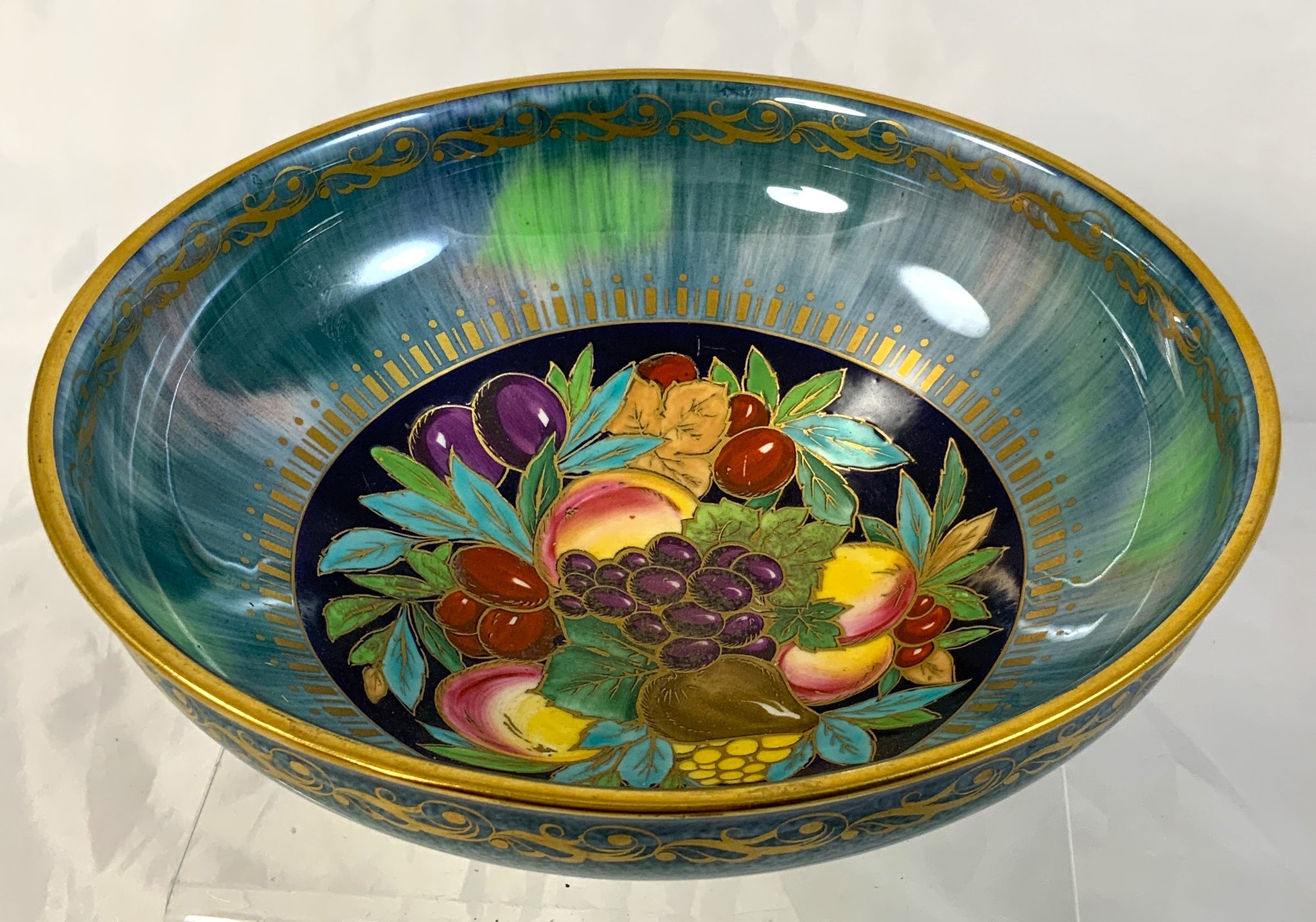 Minton Lustred Ceramic Footed Bowl with Fruit Design