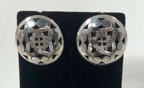 Taxco Mexico Sterling Silver Overlay Design Earrings