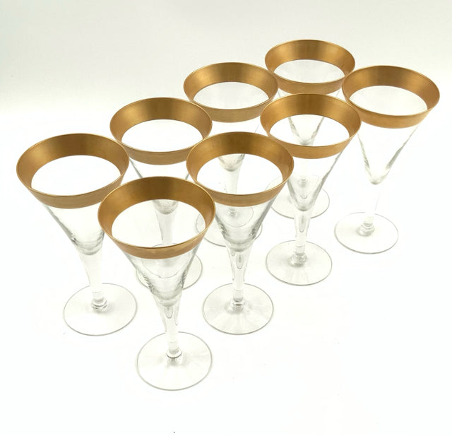 Set/8 Mid Century Dorothy Thorpe Cocktail Glasses with Gold Rim