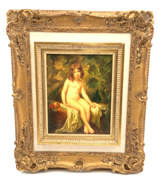 Oil on Board of Girl in Ornate Gold Frame