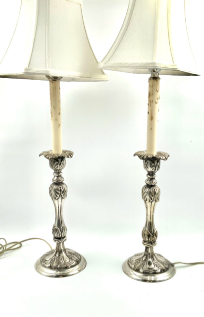 Pair of Silverplate Candlestick Buffet Lamps