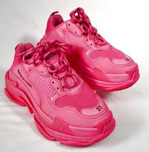 Balenciaga Pink Leather Mesh Triple S Chunky Sneakers 37