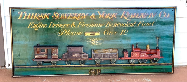 Three Dimensional Painted Wood Railway Fund Sign