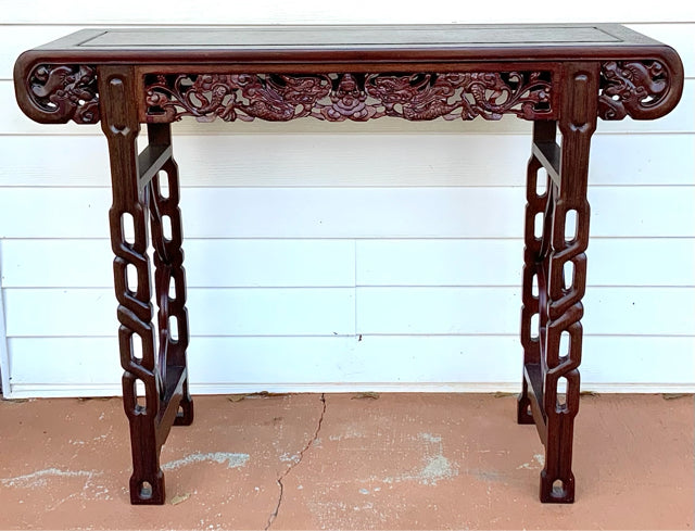 Carved Rosewood Asian Console Table
