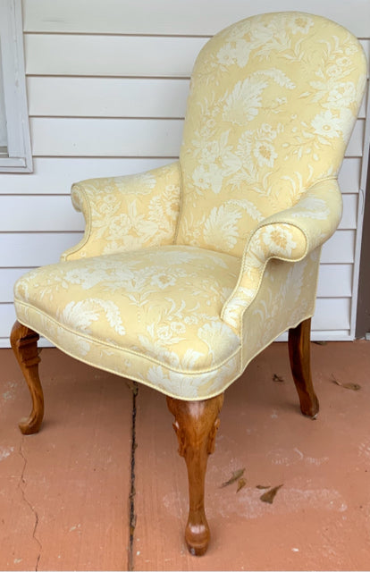 Pair of Armchairs with Yellow & White Floral Upholstery